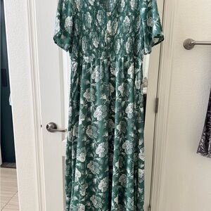 Pink Blush Floral Green Maxi Dress